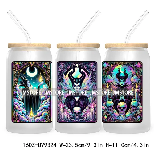 Horror Characters Tarot Card Halloween 16OZ UV Cup Wrap DTF Transfer Stickers For Libbey Glass Can Cup Tumbler Waterproof Labels