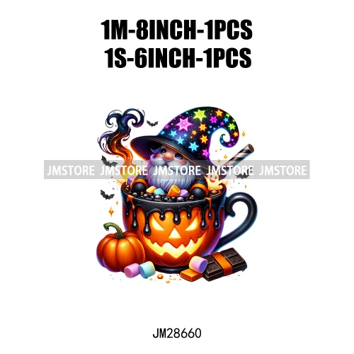 Fun Halloween Cocoa Coffee Drink Gnomes Logos Pumpkin Spice Latte Brew Iron On DTF Transfer Stickers Ready To Press For Clothes