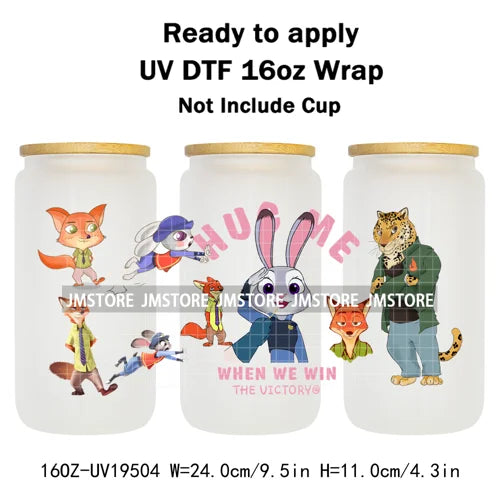 Mystery Animals City Police Rabbit And Fox Con Artist UV DTF Cup Wrap Ready To Apply Transfer Stickers For 16OZ Libbey Glass Can