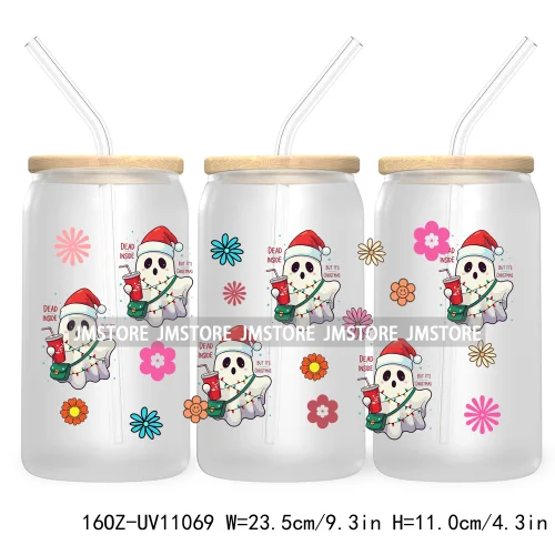 Gingerbread Christmas Coffee Latte UV DTF Cup Wrap For Libbey Glass Can Transfer Stickers Waterproof Custom Book Ghost Christmas