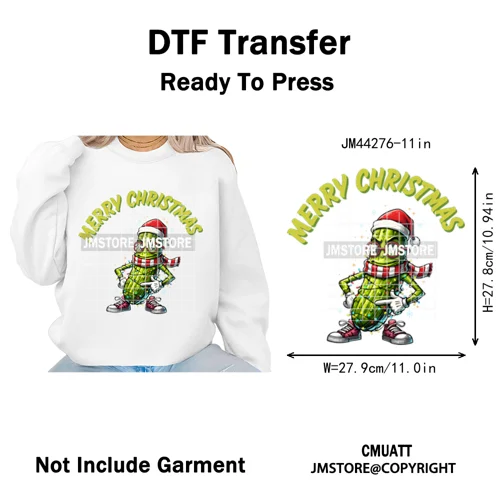 Merry Pickles Christmas Xmas Cucumber Holiday Santa Iron on Washable DTF Heat Transfer Stickers Ready to Press for T-shirts Bags