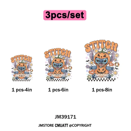 Happy Halloween Cartoon Movie Character Pumpkin Spooky Vibes Iron on DTF Washable Transfers Stickers Ready to Press for Clothing