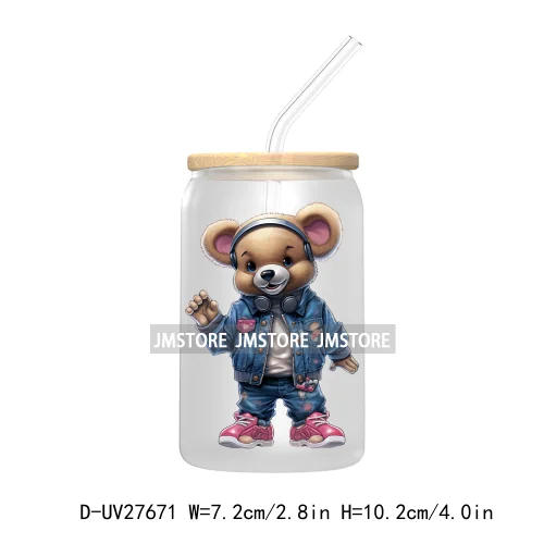 Colorful Urban Streetwear Bear UV DTF Transfer Stickers Decals For Libbey Cold Cups Mugs Tumbler Waterproof Logo Hip Hop Animals