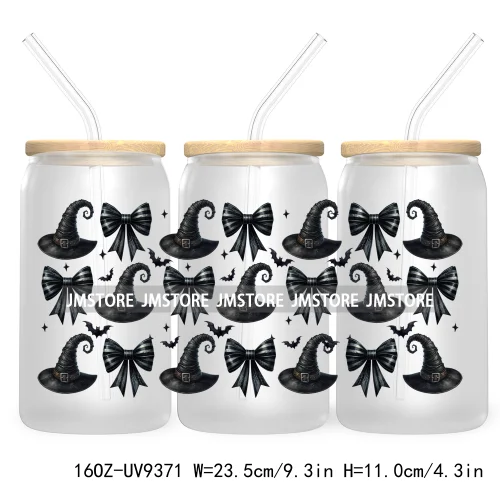 Coquette Pumpkin Autumn 16OZ UV DTF Cup Wrap Transfer Stickers Custom Waterproof Label For Libbey Glass Can Cute Ghost Halloween