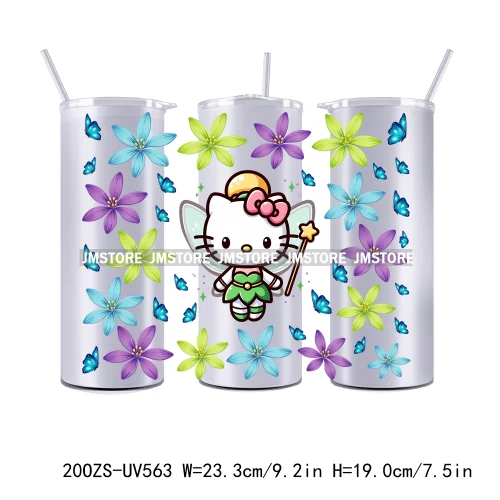 Flowers Cartoon Princess Girl 20OZ Straight Skinny Tumbler Wrap UV DTF Cup Wraps Custom Labels Transfer Sticker Waterproof Logo