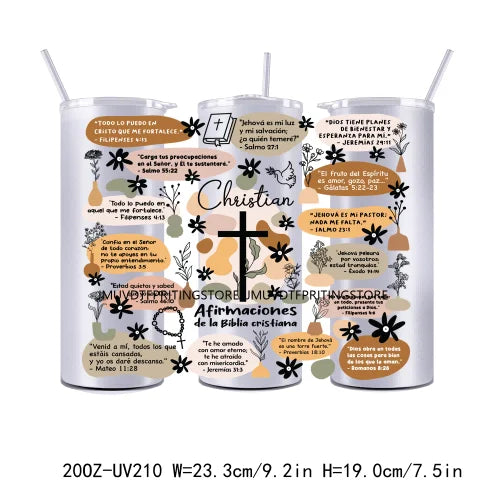 Faith Quotes Christian Floral Flowers 20OZ UV DTF Straight Wrap Transfers Stickers Custom Labels DIY Waterproof Logo For Tumbler