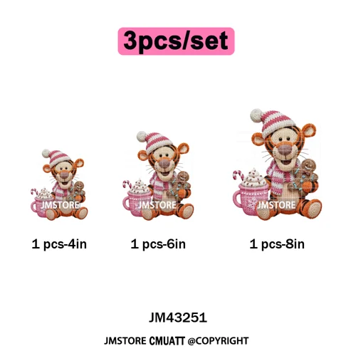 Hot Cocoa Coffee Lover Cartoon Faux Yarn Christmas Xmas Iron on Washable DTF Transfers Stickers Ready to Press for Sweatshirts