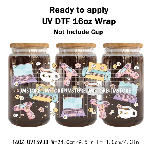 Coffee Coquette Bookish School Girly UV DTF Wraps Transfer Sticker Waterproof High Quality For 16OZ Libbey Glass Can Tumbler Mug