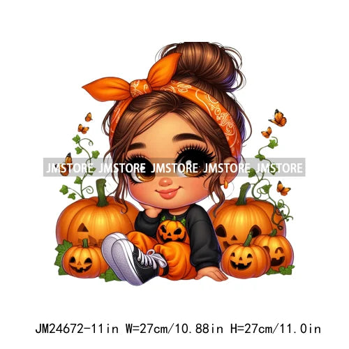 Funny Headband Hispanic Cute Latina Baby Girls Halloween Pumpkin Designs Iron On DTF Heat Press Transfer Stickers For Shirt Bags