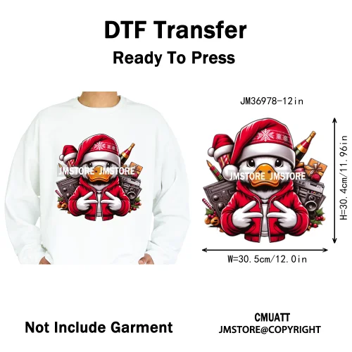 12in Cool Urban Trap Style King Animal Rich Ducks With Gold Chain Iron on DTF Heat Transfer Sticker Ready to Press for Clothing
