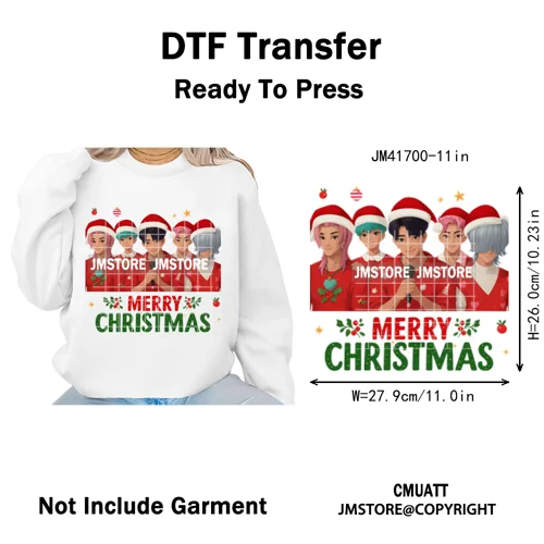 Merry Christmas Kpop Music Band Group Character Xmas Festive Love Iron on DTF Transfers Stickers Ready to Press for Clothes Bags
