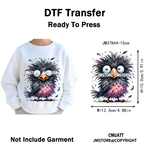 15cm 5.9in Kids Funny Hairy Cartoon Birds Animal Washable Iron on DTF Transfers Stickers Printing Ready to Press for Clothing
