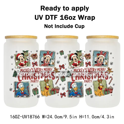 Merry Christmas Cartoon Mouse Cookies UV DTF Stickers Ready To Apply Cup Wrap Durable Custom Logo DIY Craft For Libbey Can Glass