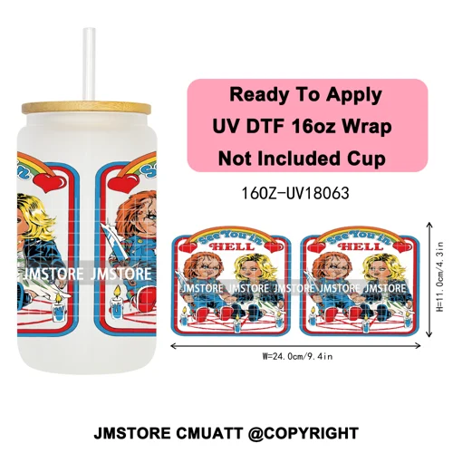 Scary Couple Halloween Villain UV DTF Cup Wrap Ready To Apply Transfer Stickers Durable 16OZ Tumbler Wraps For Libbey Glass Can