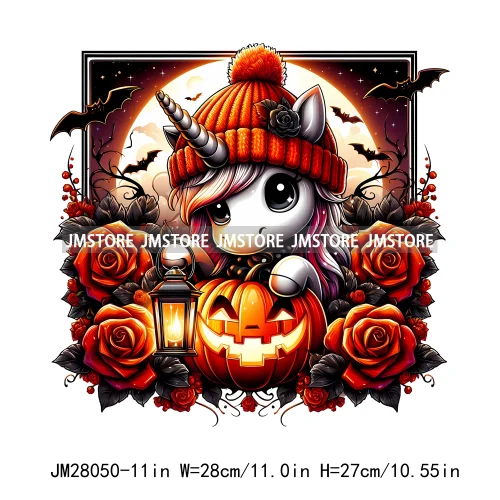 Cute Animals Skull Red Rose Pumpkin Halloween Spooky Vibes Design Logo Iron On DTF Transfer Stickers Ready To Press For Clothing