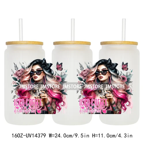 Girl Floral Spanish Religious 16OZ UV DTF Cup Wraps Ready To Apply Waterproof Transfer Stickers For Libbey Glass Can Tumbler
