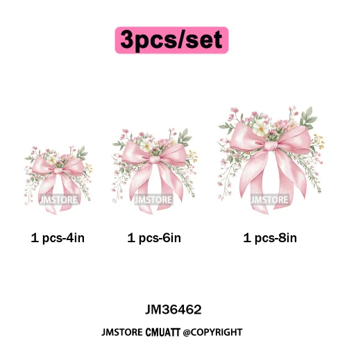 Pink Bow Silk Wedding Coquette Girl Ribbon Tied Printing Iron on DTF Thermal Transfers Stickers Ready to Press for Clothing Bags
