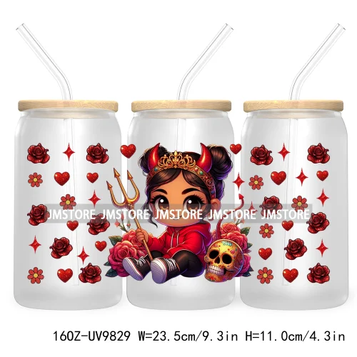 Day Of The Dead 16OZ UV DTF Cup Wrap Transfer Stickers Hispanic Chibi Baby Girl Custom Labels Waterproof For Libbey Glass Can