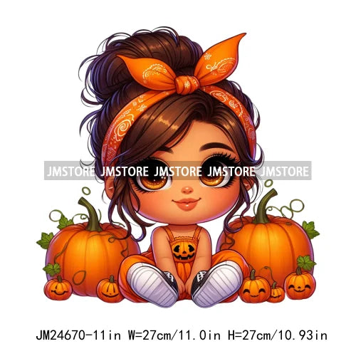 Funny Headband Hispanic Cute Latina Baby Girls Halloween Pumpkin Designs Iron On DTF Heat Press Transfer Stickers For Shirt Bags