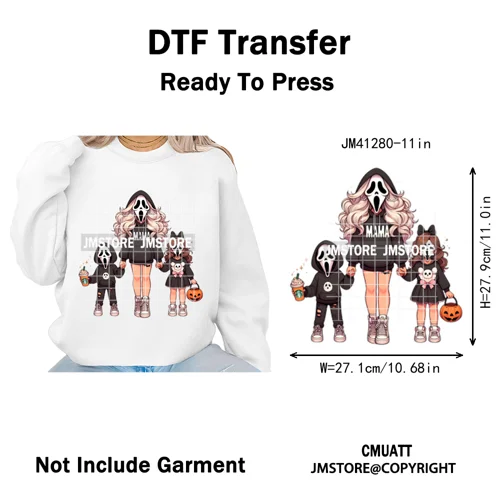 Spooky Halloween Scary Ghost Pumpkin Mama Kids Family Love Iron on Washable DTF Transfers Stickers Ready to Press for Textile