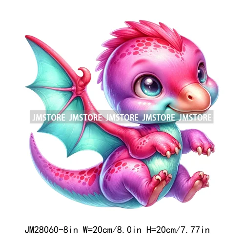 Colorful Dinosaur Baby Animal Thermal Printing Iron On DTF Transfer Stickers Ready To Press For Clothes