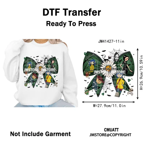 Funny Cartoon Movie Character Halloween Pumpkin Coquette Iron on DTF Washable Heat Transfer Stickers Ready to Press for Clothes