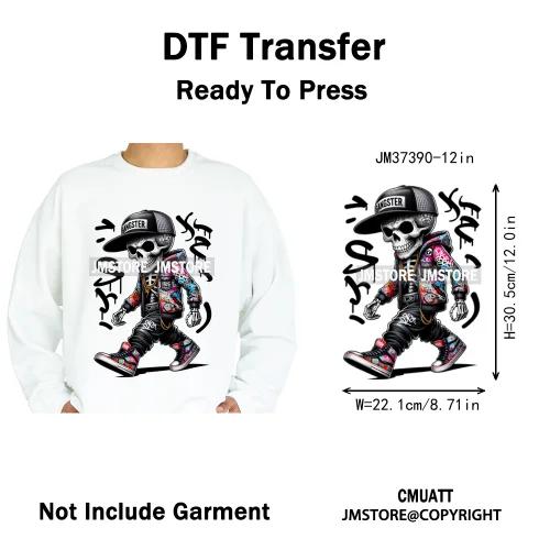 12in Hip Hop Graffiti Urban Skull Gaming Controller Game Lovers Iron on DTF Transfers Stickers Ready to Press for Hoodies Bags