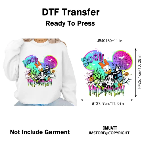 Colorful Cute Cartoon Animal Boo Skeleton Halloween Season Iron on DTF Washable Transfers Stickers Ready to Press for Textile