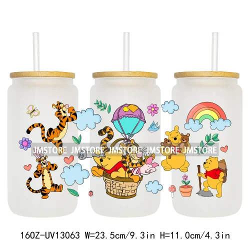 Lovely Cartoon Bear Characters 16OZ UV DTF Cup Wraps Ready To Apply Waterproof Transfer Stickers For Libbey Glass Can Tumbler