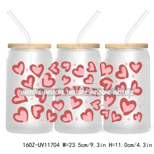 Funny Valentines Quotes 16OZ UV Cup Wrap DTF Transfer Stickers For Libbey Glass Can Cups Tumbler Self Love Valentine Hearts Kiss