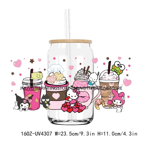 Candy Heart Cartoon Characters Couple UV DTF Sticker For 16OZ Libbey Glass Cup Can Wrap Transfer Sticker Custom Labels DIY Logo