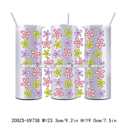 Positive Vibes Flower Strawberry Mushroom 20OZ UV DTF Straight Wrap Transfers Stickers Custom Labels Waterproof Logo For Tumbler