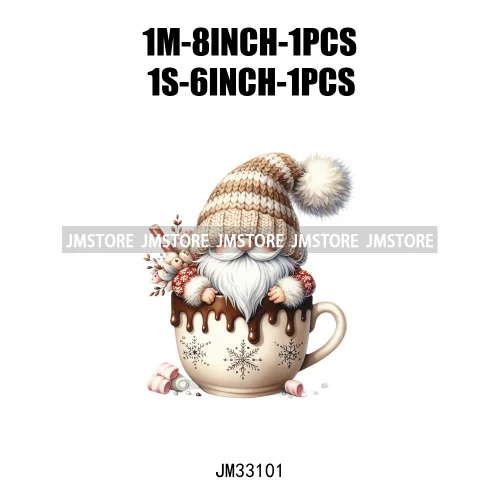 Cute Christmas Hot Cocoa Season Gnomes Sweet Winter Santa Quotes Iron On DTF Transfers Stickers Ready To Press T-shirts Bags