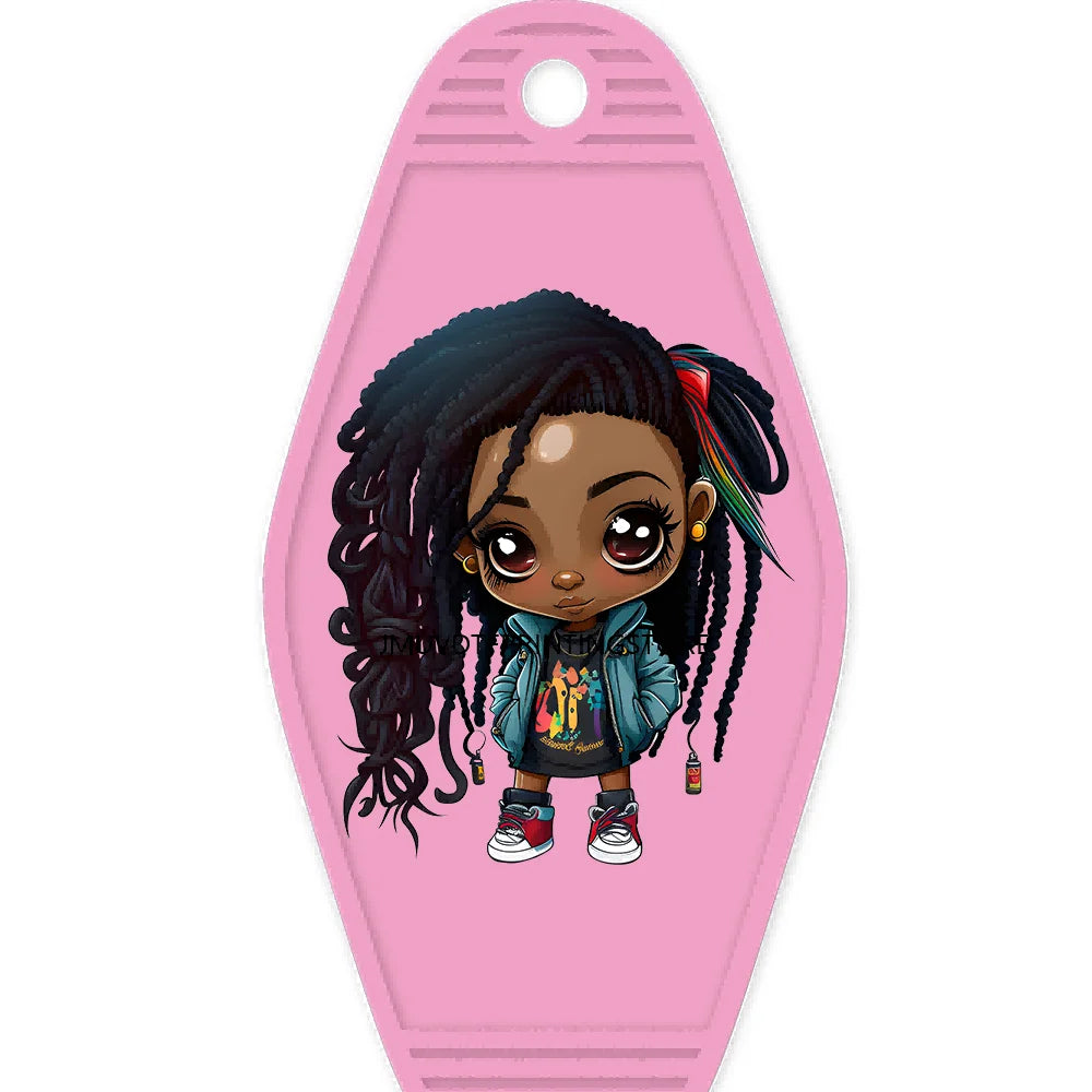 Cool Dreadlock Afro Girl High Quality WaterProof UV DTF Sticker For Motel Hotel Keychain Black Hip Hop Kids