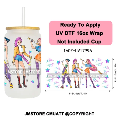 Tiger Demon Hunters Kpop Soda Boys Girl Dinner 16OZ UV DTF Cup Wraps Ready To Apply Transfer Stickers For Libbey Glass Can Mugs