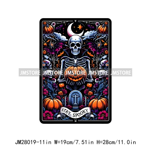 Custom Spooky Season Ghost Cycopath Skull Halloween Tarot Card DTF Iron On Heat Press Transfer Stickers Printing For Hoodies