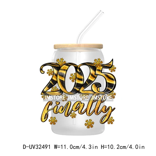 Retro Happy New Year 2025 Coquette Bow UV DTF Transfer Stickers Decals For Libbey Cold Cups Mugs Tumbler Waterproof Custom Logo