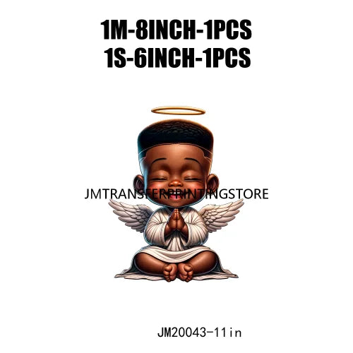 Lovely African American Black Cupids Valentine Praying Angels Boys Girls Religious Iron On DTF Transfers Stickers For Clothes