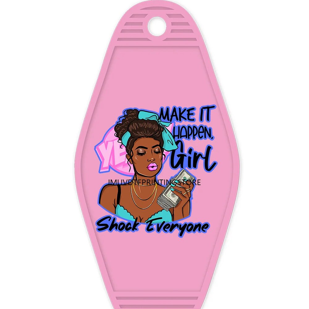 African American Girl High Quality WaterProof UV DTF Sticker For Motel Hotel Keychian Hustle Black Women