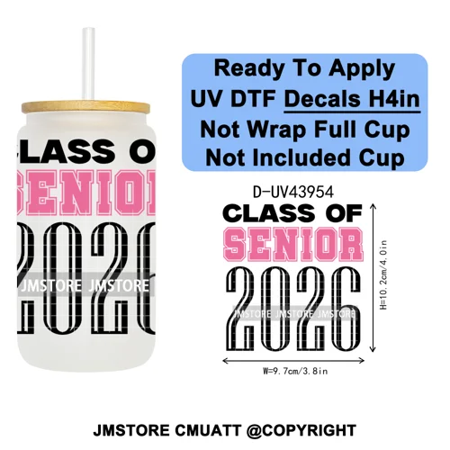 Girly University Graduation 2026 UV DTF Decals Ready To Apply Waterproof Transfer Stickers DIY Crafts For 16OZ Libbey Glass Can