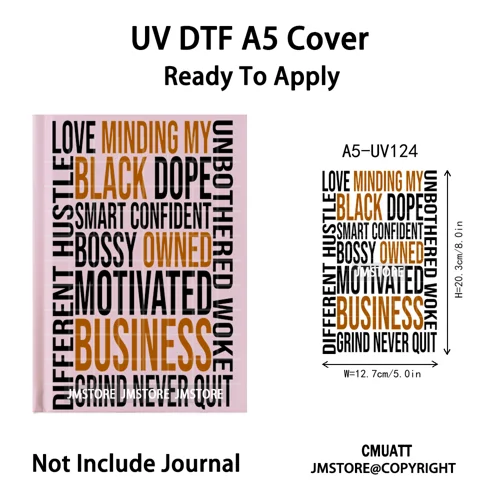Hustle Hard Quotes Small Business Owner UV DTF Notebook Cover Decals Ready To Apply Transfer Stickers Wraps For A5 Journal Cover
