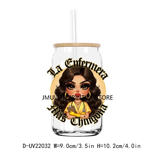 Chibi Mexican Latina Nurse Healthcare UV DTF Transfers Stickers Decals For Libbey Cold Cups Mugs Tumbler Waterproof DIY Craft