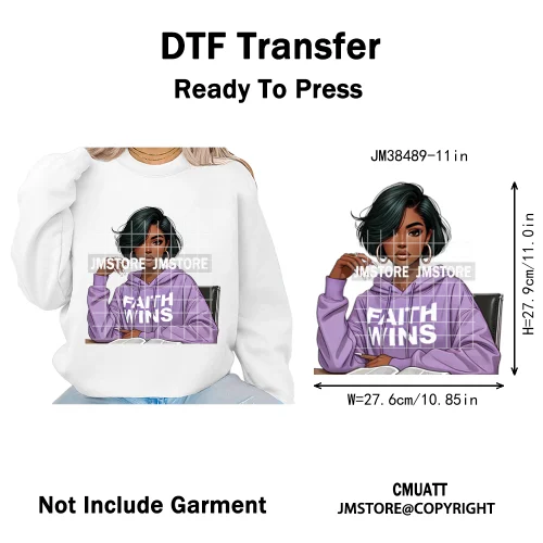 Motivational African Girls Melanin Queen Hope Faith Self Love Printing Iron on DTF Transfer Stickers Ready to Press for Clothing