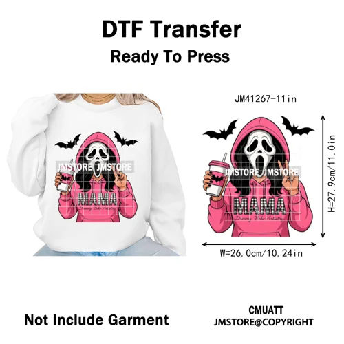 Creepy Killer Mama Club Halloween Spooky Vibes Horror Mom Iron on Washable DTF Transfer Stickers Ready to Press for T-shirts Bag