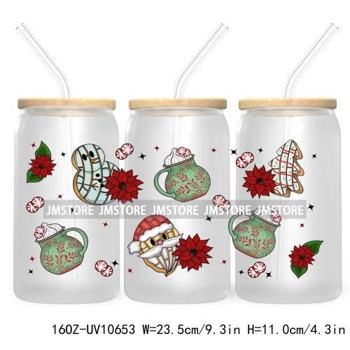 Spanish Latina Mexixan Culture Christmas Pan Dulce UV DTF Cup Wraps Transfer Sticker For 16OZ Libbey Glass Can Gingerbread Santa