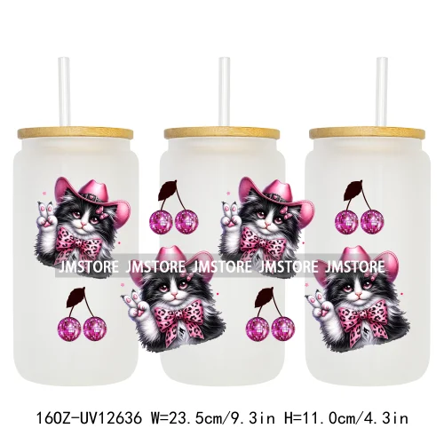 Western Howdy Cat Coquette Girly Dog Bow  16OZ UV Cup Wrap DTF Transfer Stickers Waterproof For Libbey Glass Can Cups Tumbler