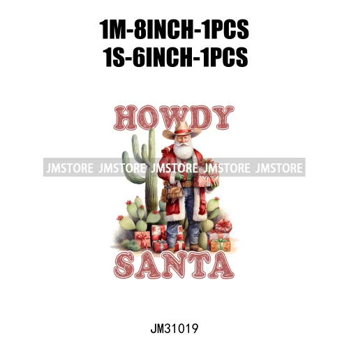 Retro Western Howdy Cowboy Santa Snowmies Cactus Merry Christmas Iron On DTF Transfers Stickers Ready To Press For Clothing