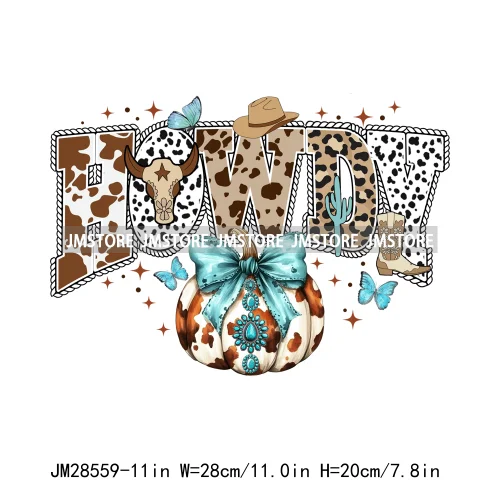 Howdy Pumpkin Ghost Western Fall Vibes Turquoise Coquette Bow Autumn Iron On DTF Transfer Sticker Ready To Press For T-shirts