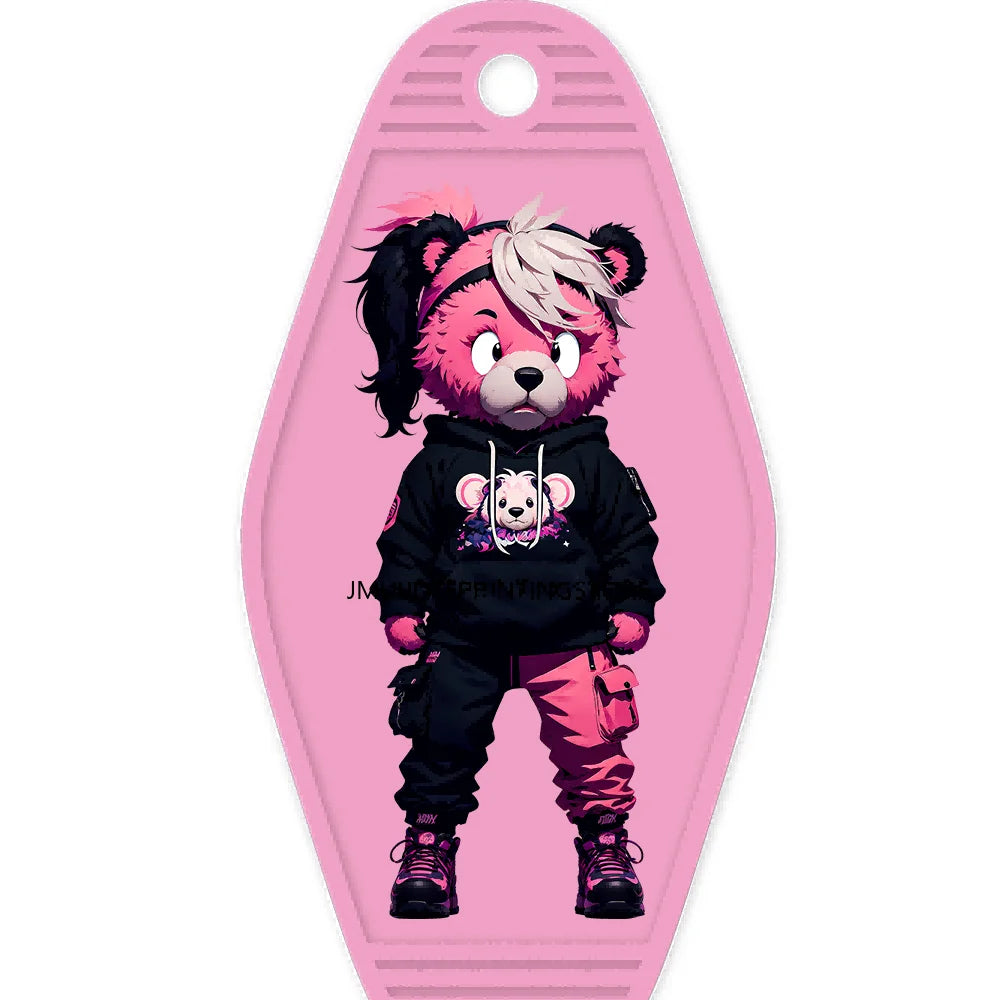 Cute Cat Girl Teddy Bears King High Quality WaterProof UV DTF Sticker For Motel Hotel Keychain Pink Cartoon Animals