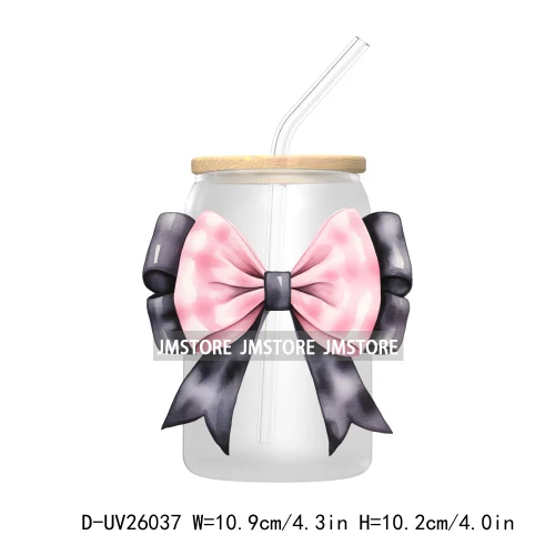 Black Pink Coquette Bow UV DTF Transfer Stickers Decals For Libbey Cold Cups Mugs Tumbler DIY Custom Logo Labels Soft Girl Era